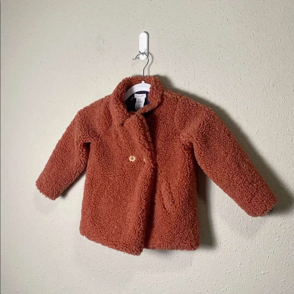 Tahari Toddler Faux Fur Teddy Coat Girls Size 4T Rusty Rose  Sherpa Jacket